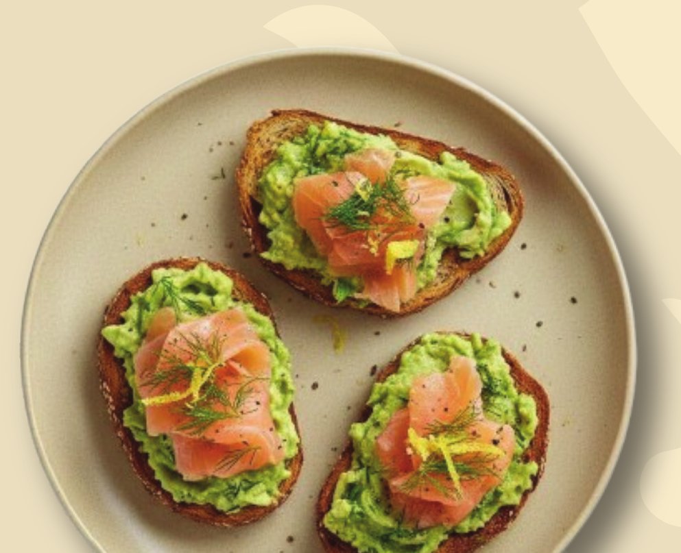 Avocado and salmon bruschetta on toasted bread