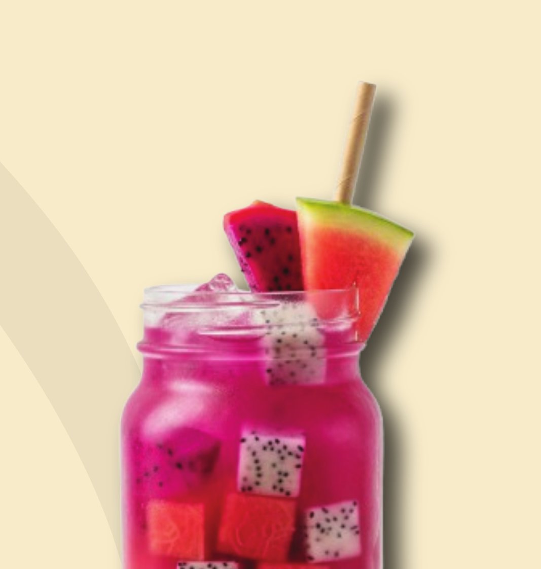 Dragon fruit cocktail with watermelon garnish in a mason jar
